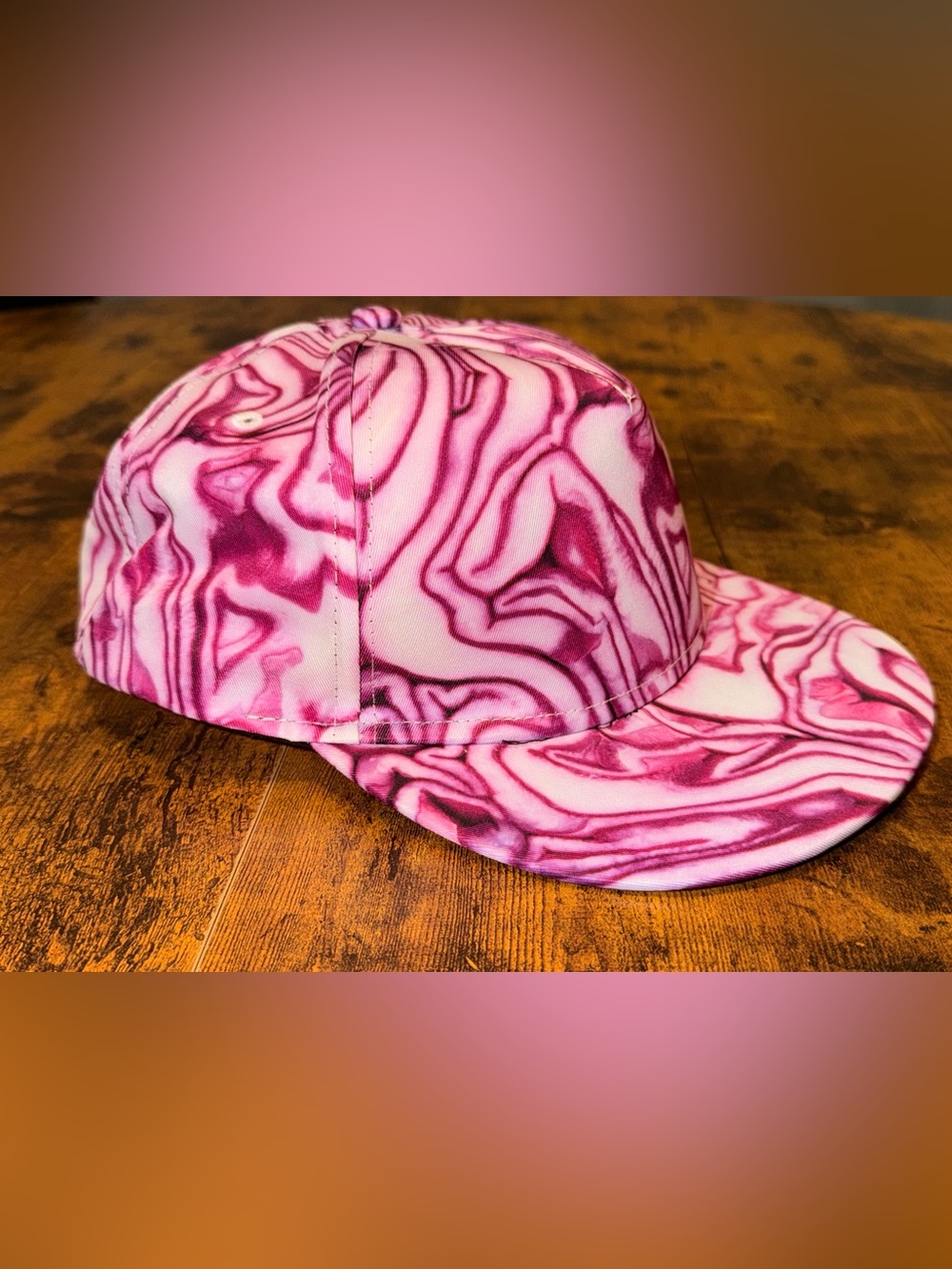 Pink & White Marble Abstract Swirl Hat Snap Back Adjustable Festival Rave Party